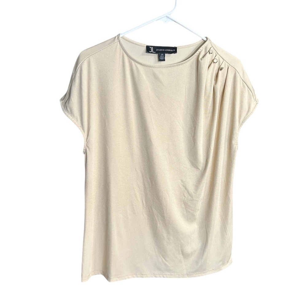 Jules & Leopold Beige Short Sleeve Button-Detail Tee